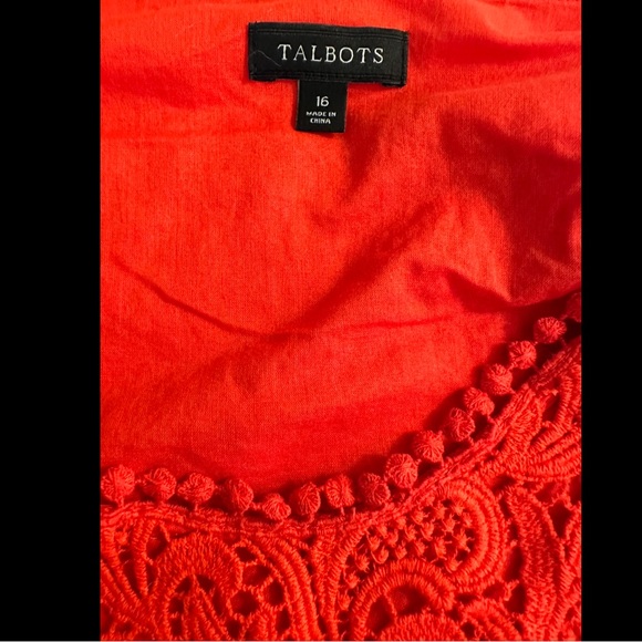 TALBOTS Red Lace Crochet Eyelet Blouse Top Shirt Short Sleeve Scoop Neck Plus - Picture 9 of 12